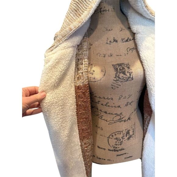 Natural Reflections Women's Hooded Sherpa Cardigan Multicolor Striped M - Picture 2 of 7